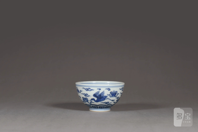 清 青花云鹤纹茶圆